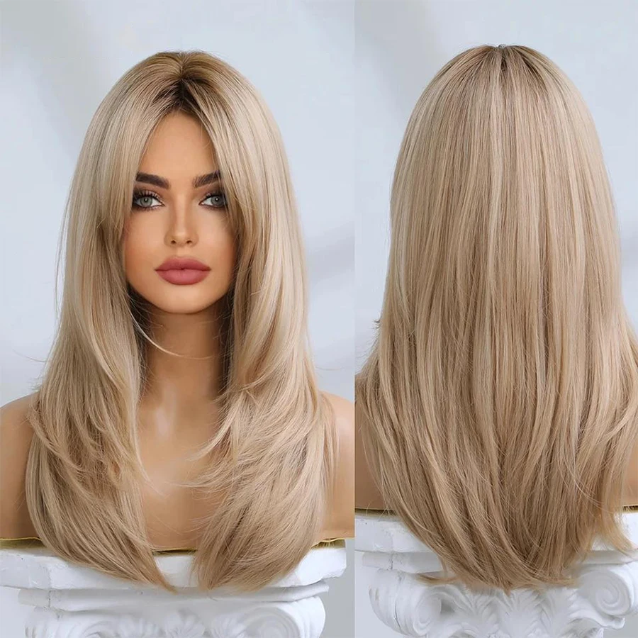 Peluca Sintética Larga de 22 Pulgadas con Efecto Ombre Rubio para Mujer - Cabello Rizado Suelto Resistente al Calor, Perfecta para Vestimenta Informal y Ocasiones Especiales