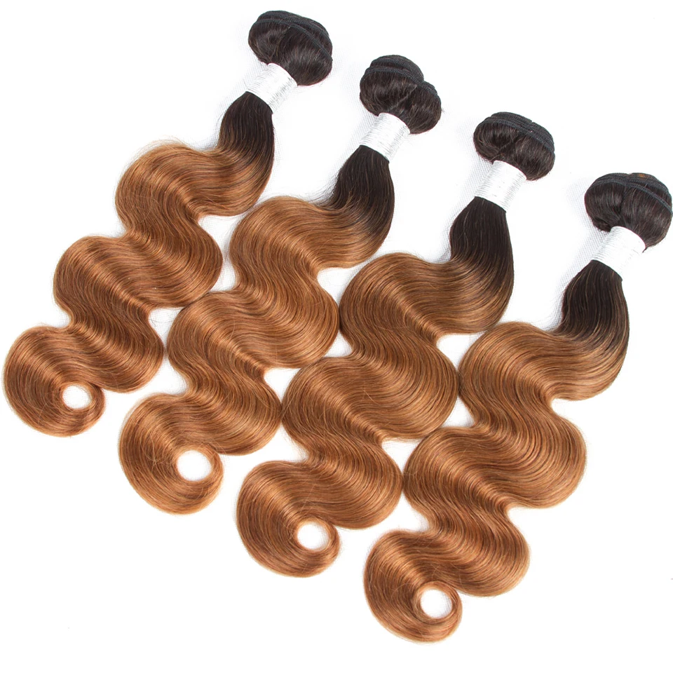 Bundles de vague de corps blond ombré, cheveux bruts non transformés, tissage brésilien, cheveux humains, extensions de cheveux vierges bruns, 3/4