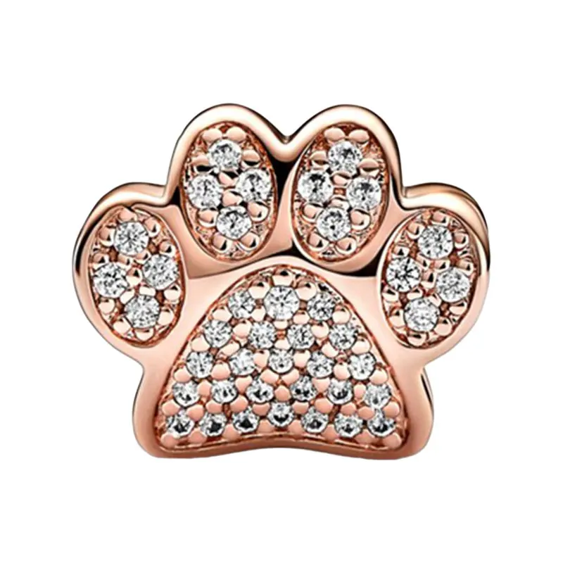 Rose Gold Furry Companion Paw Print Charms For Women Pave Setting Clear Zircon Stones Original Fine Jewelry Making DIY Bracelets