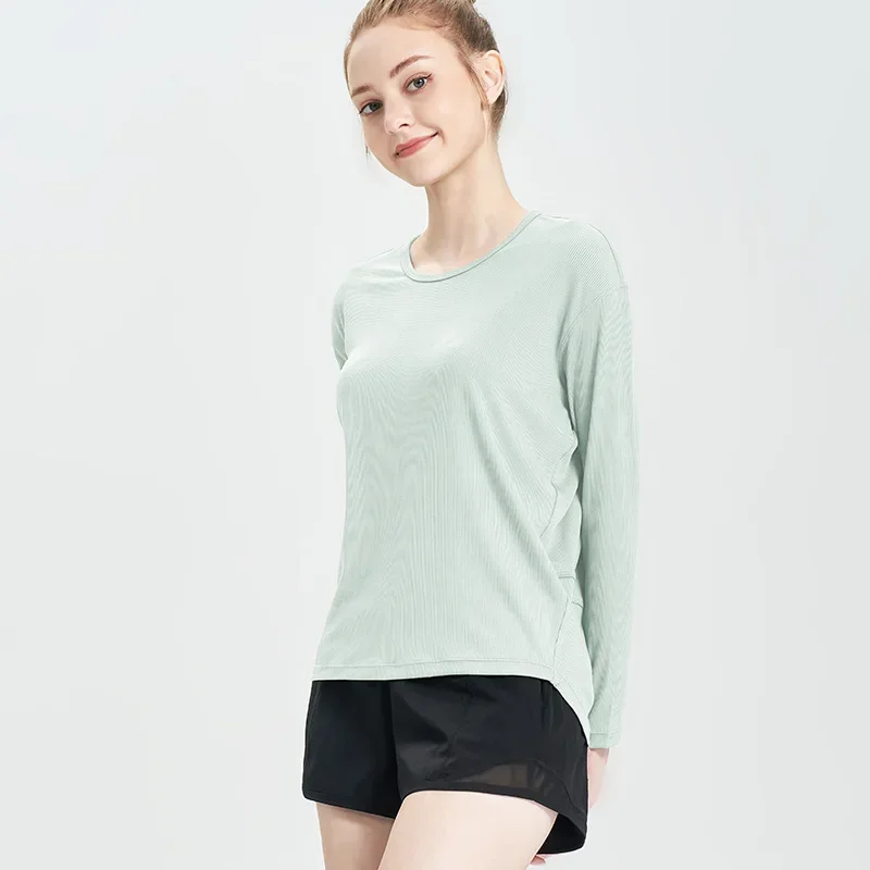 

T-shirt Crew Neck Yoga Clothes Women's Quick-drying Fitness Clothes Sports Pilates Training Long-sleeved Clothes Running Top