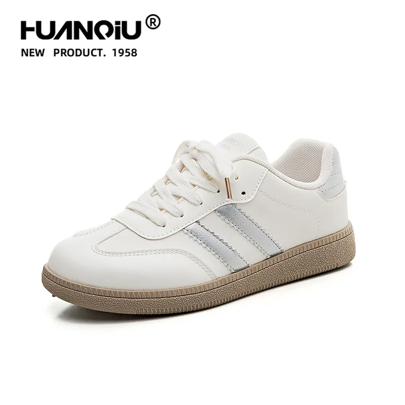 HuanQiu Women's Sneakers Genuine Leather German Training Shoes for Women Lace-up Large Size Retro Casual Style Flat Female Shoes