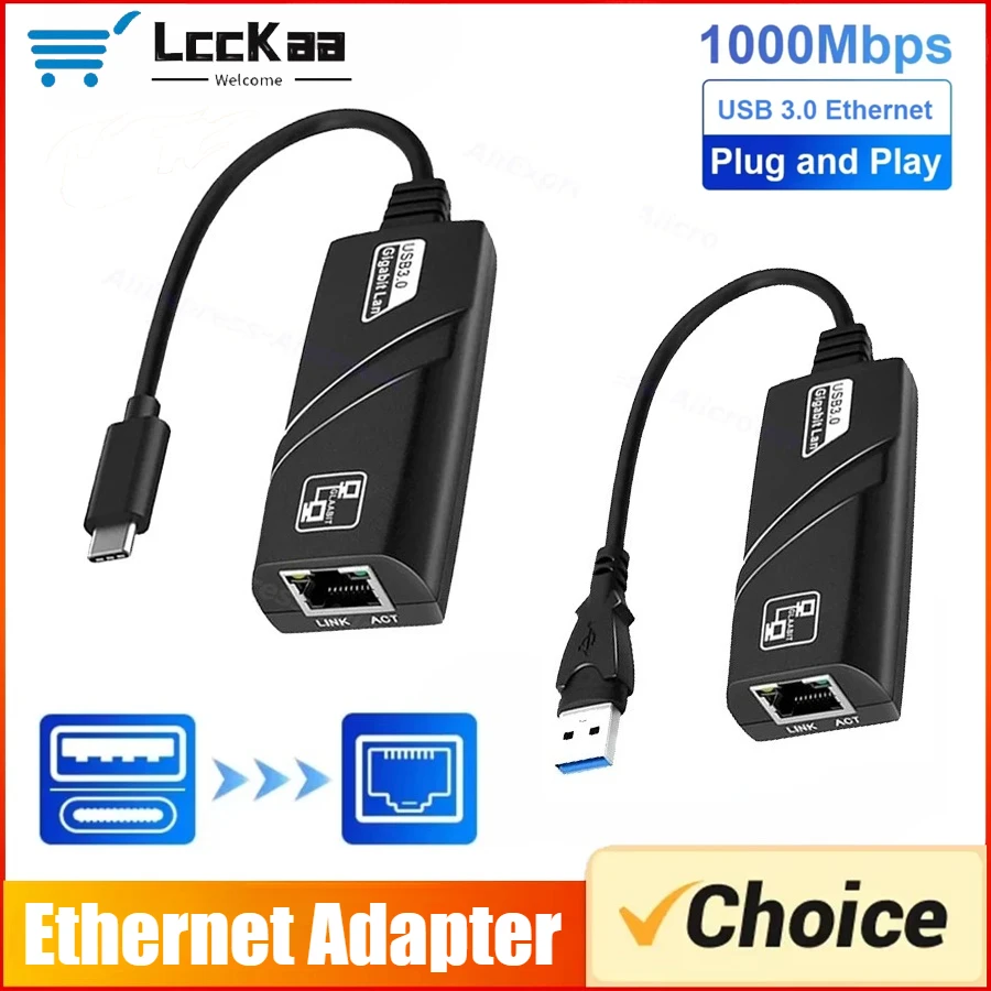 1000Mbps USB 3.0 TypeC To Rj45 Lan Ethernet Wired Adapter Network Cable for PC Macbook Windows Laptop Desktop Plug and Play