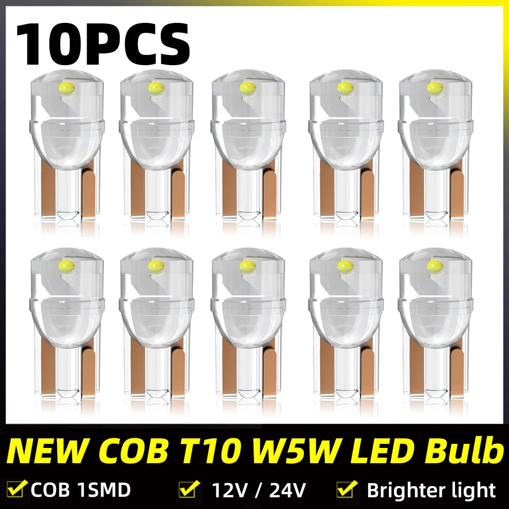 

10Pcs Car LED T10 W5W Canbus COB Reading Dome Lamp Marker Wedge License Plate Light Bulb 168 194 192 12V 24V Colorful Strobe