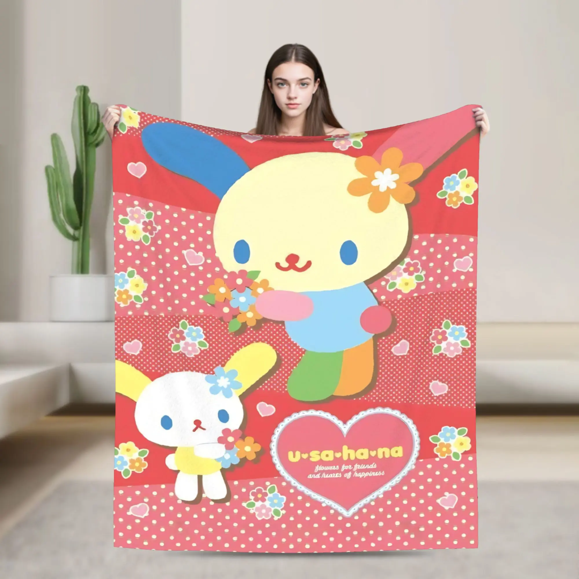 

Kawaii Usahana Cartoon Blanket Quality Soft Throw Blanket Winter Camping Living Room Pattern Bedspread