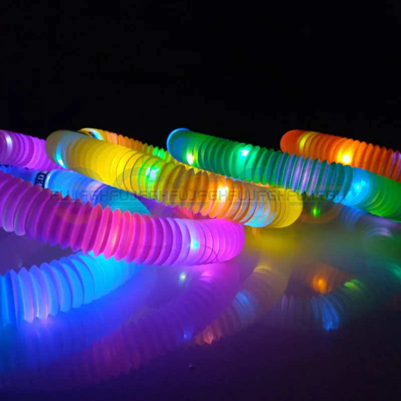 6/12/24 Pcs Pop Tubes Lighted LED Pull Stretch Tube for Kids Stress Relieve Toy Plastic Bellows Pull Stretch Tube Squeeze Toys