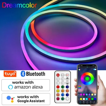 Tuya WiFi LED Neon Strip light 12V RGBIC Dimmable LED Strip Dreamcolor Waterproof Chasing Effect Flexible Tape Voice Control