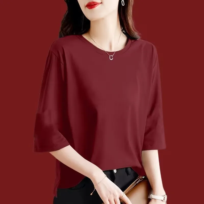 High-grade Women Large Size 4XL Cotton Tops Spring Summer Ladies O-Neck Loose T-shirt Female Fashion Half Sleeves Tshirt Tees