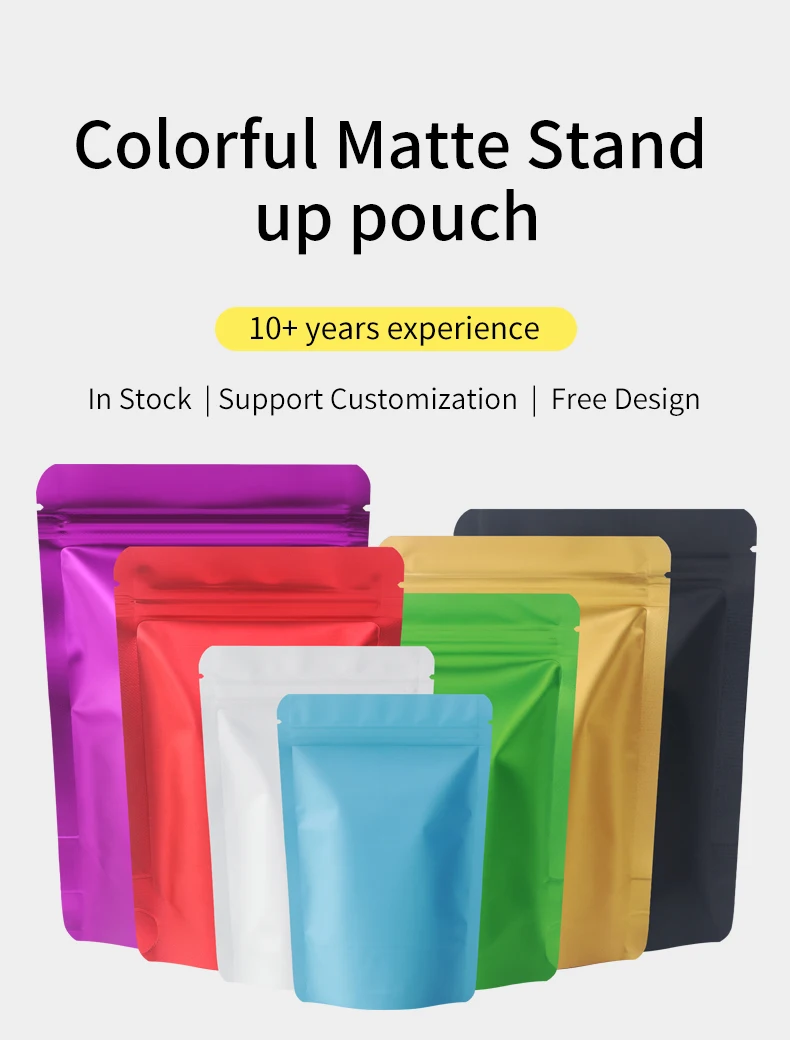 50 Stück matte, farbige, geruchsneutrale, selbstverschließende Beutel mit Reißverschluss für die Aufbewahrung von Tee, Kaffeebohnen, versiegelte Mylar-Beutel – Detail 1
