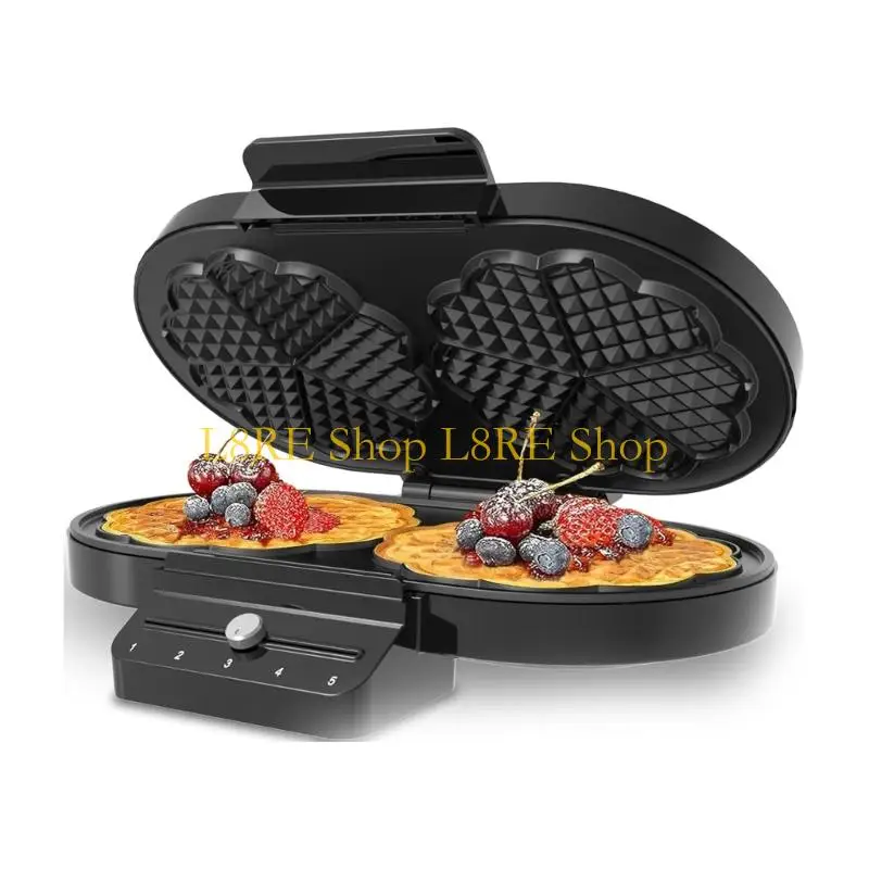 L8RE 효율적인 1200W 와플 메이커 스테인리스 스틸 이중 난방 플레이트 빠른 요리 휴대용 아침 식사 제작 기계