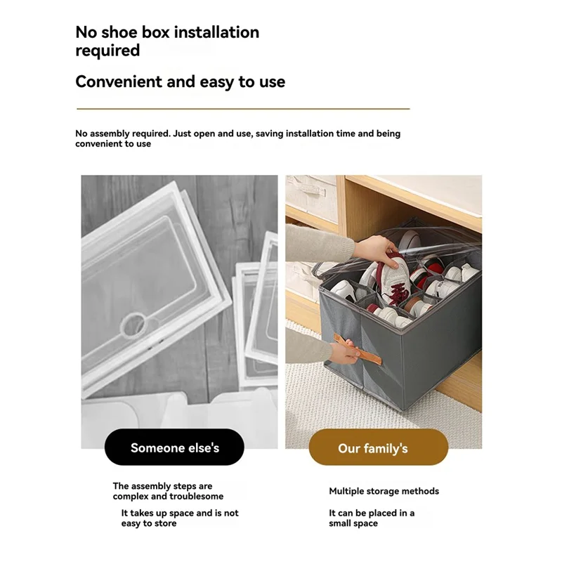 HLZS-حلول تخزين الأحذية للخزانة - عبوتان من منظم الأحذية مع غطاء شفاف ومقابض متينة باللون الرمادي