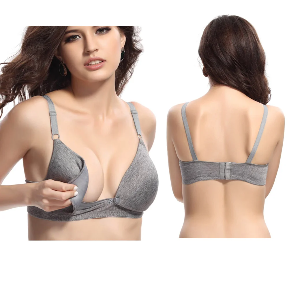 

Women's Front Button Silver Gray Nursing Bra Seamless Breastfeeding Maternity Brassiere Adjustable Shoulder Straps Comfortable