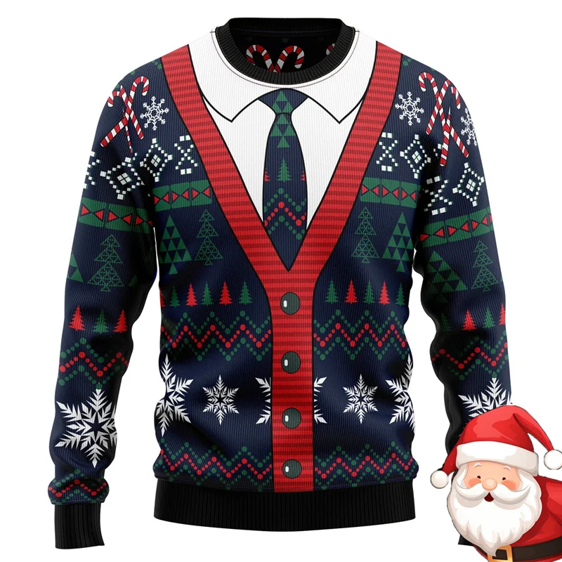 Brutto maglione natalizio da uomo divertente stampa grafica di Babbo Natale pullover caldo invernale felpa casual oversize per le vacanze