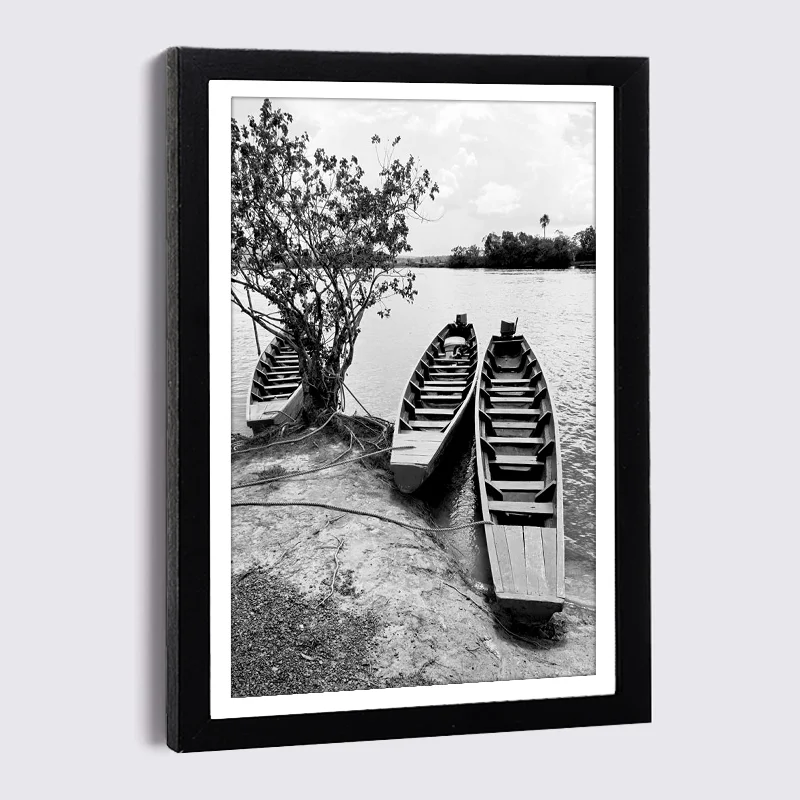 Nordic Family Photo Frame Wall Boat Landscape Canvas Poster and Prints 9x13 21x30 Black Wood Frame Luxury Decor Painting Frames