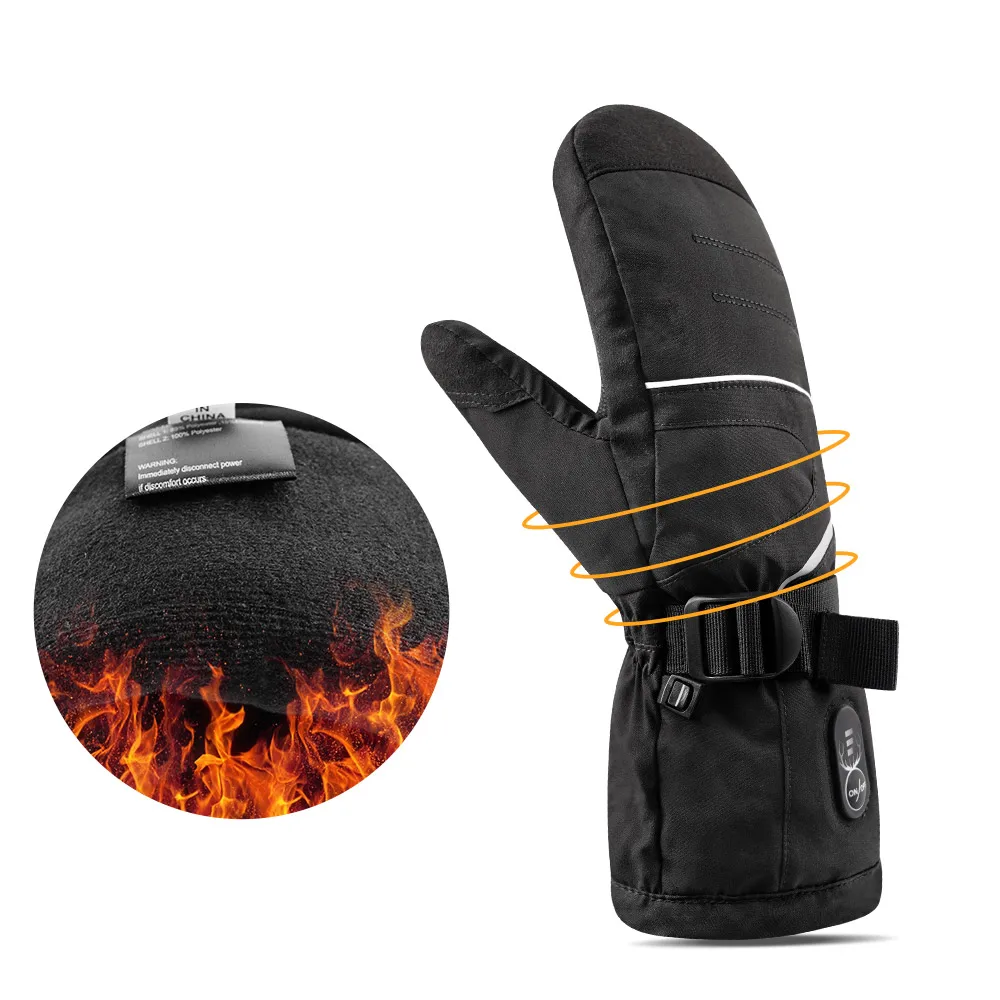 Black Waterproof Battery-Powered Heated Gloves for Snowboarding