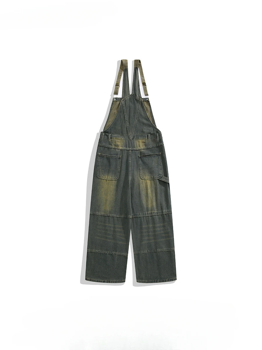 Trendy Street American Style Distressed Retro Suspender Jeans Men's Hip-hop Gradient Handsome Casual Versatile Overalls Jumpsuit