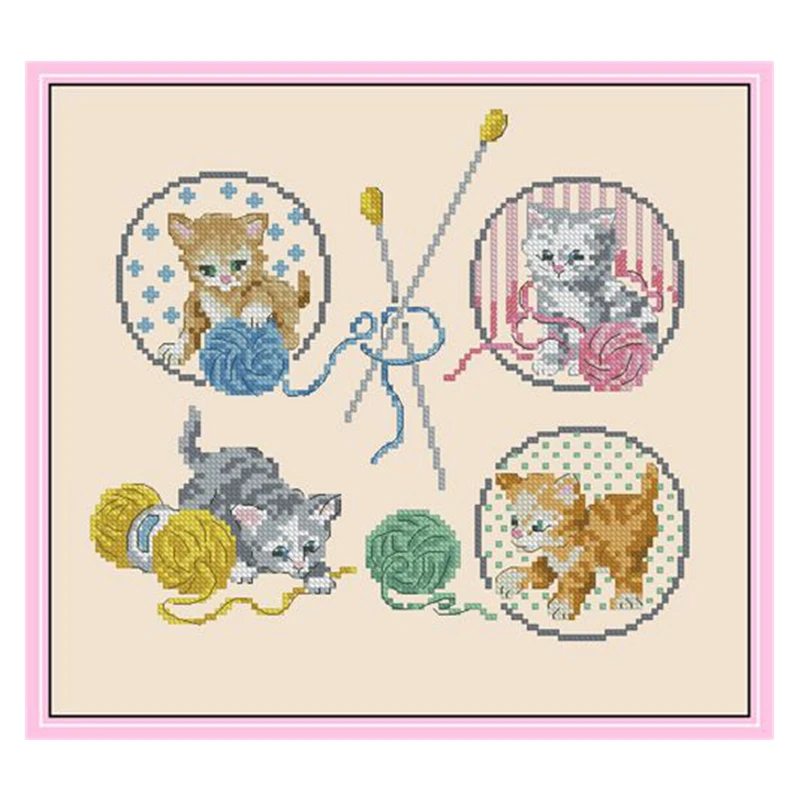 

Cross-stitch kit DIY embroidery tool kit Optional print handmade intersection point kit saga Playing with a ball of Thread Cat
