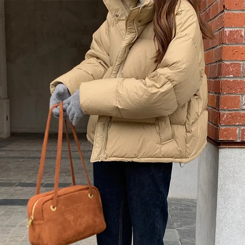 2024 Korean Winter Warm Thick Short Parkas Women Casual Stand Collar Cotton Padded Coat Female Simple Puffer Down Bomber Jacket