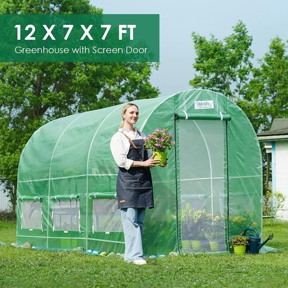 12x6.6x6.6FT Fast Setup Greenhouse for Outdoors (QUIC-Install), 20-MIN Tool Free Install Walk-in Galvanized Green House