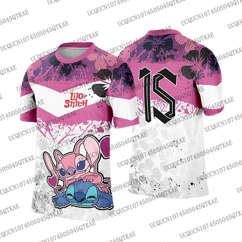 

2025Disney Cartoon Stitch/Ange Short Sleeve Tshirt MenWomen Summer Fashion Casual Sportwear Breathable Quick Dry Football Jersey