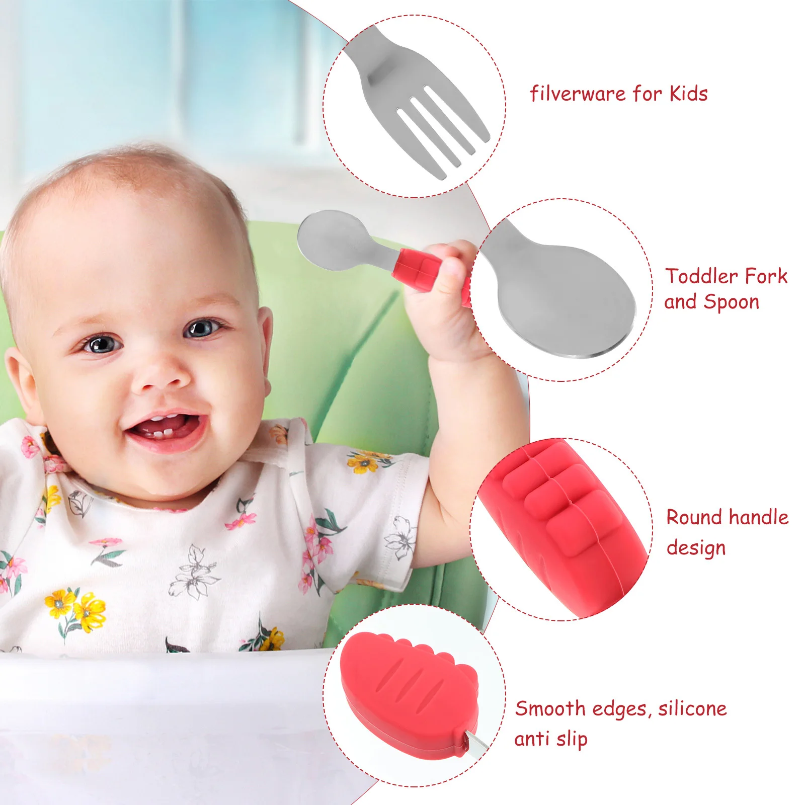 

1Set Child Silica Gel Fork Spoon Kit Highquality Materials Comfortable Grip Passivated Edges Baby Supplies Feeding Utensil