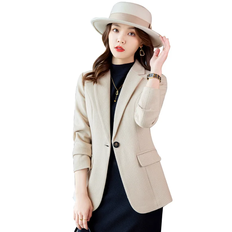 

Women Blazer Autumn Winter Grey Apricot Office Ladies Female Business Work Wear Formal Jacket Single Button Blazers Female Coat