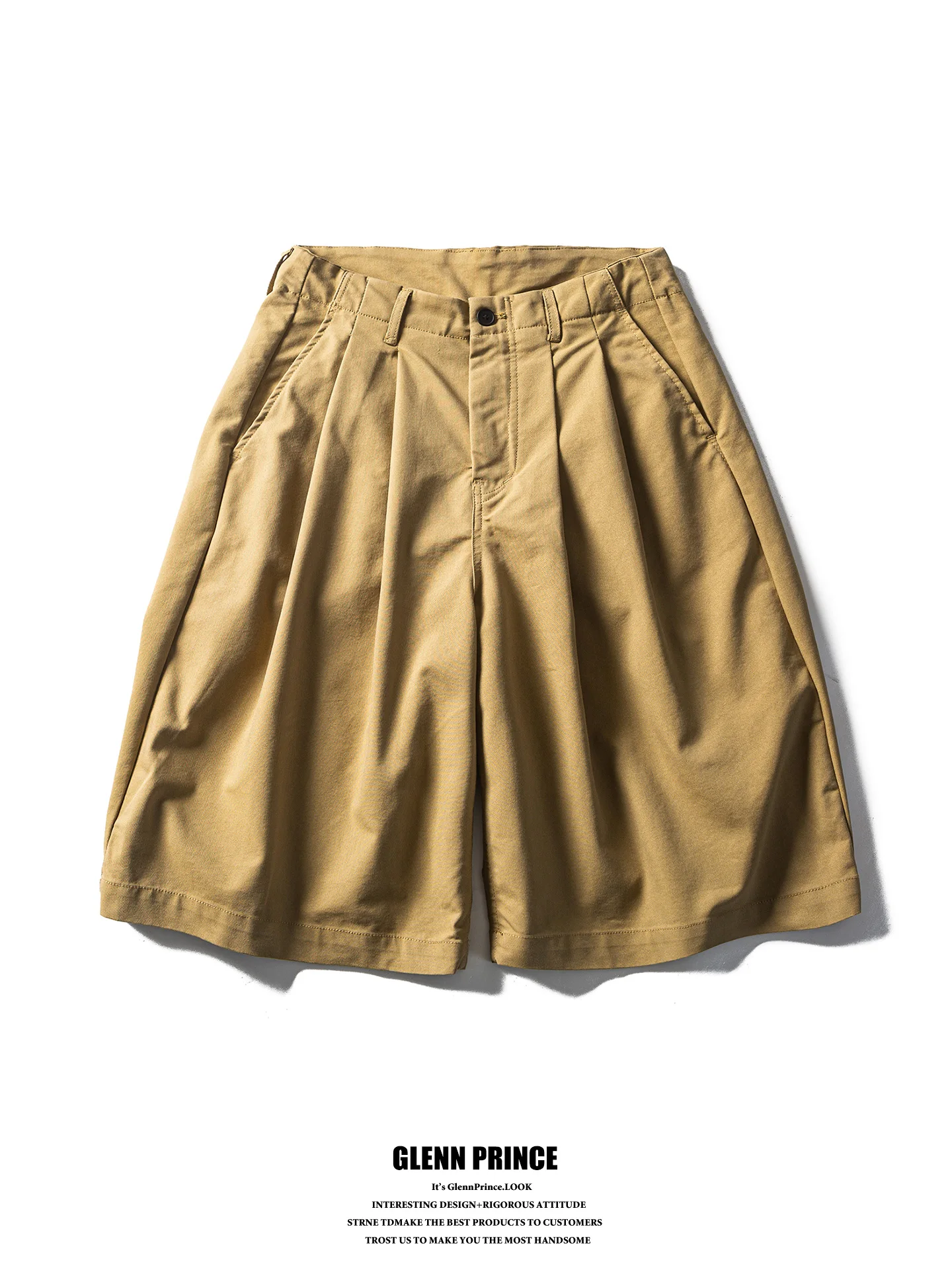 GPstudio Men's Casual Retro Pleated A-Line Shorts Summer Trendy Commute Versatile Loose Fit Seven-Foot Polyester Cotton Blend