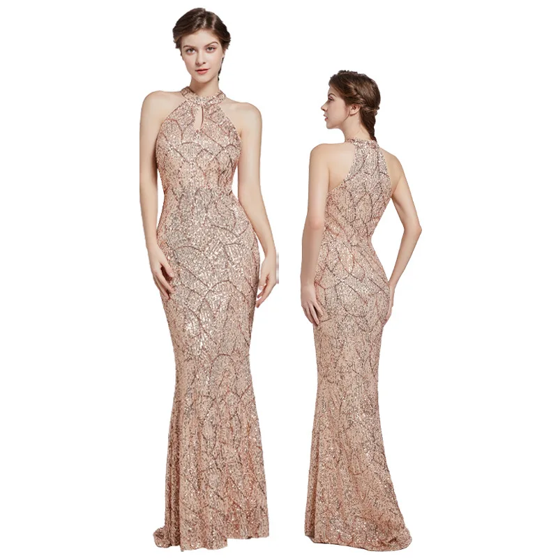 الفرنسية الصيف جديد فاخر بلينغ فستان مثير أنيق الرسن طويل ثوب مسائي المرأة مطرزة ذيل السمكة موضة شيك فستان الحفلات