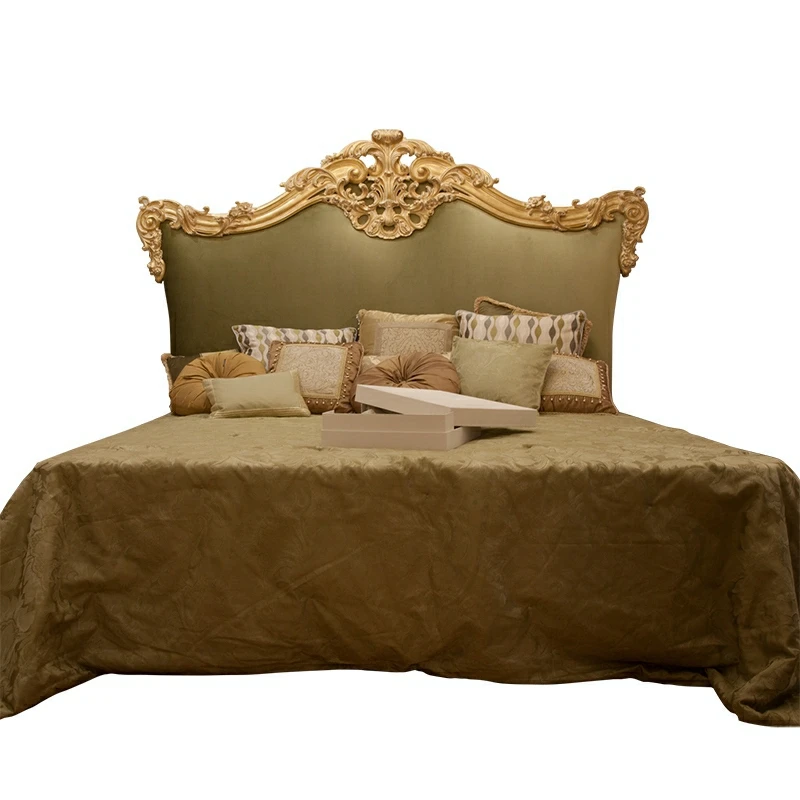 

Европейская придворная роскошная кровать размера «queen-size», тканевая кровать, главная спальня, двуспальная кровать из цельного дерева с золотой фольгой