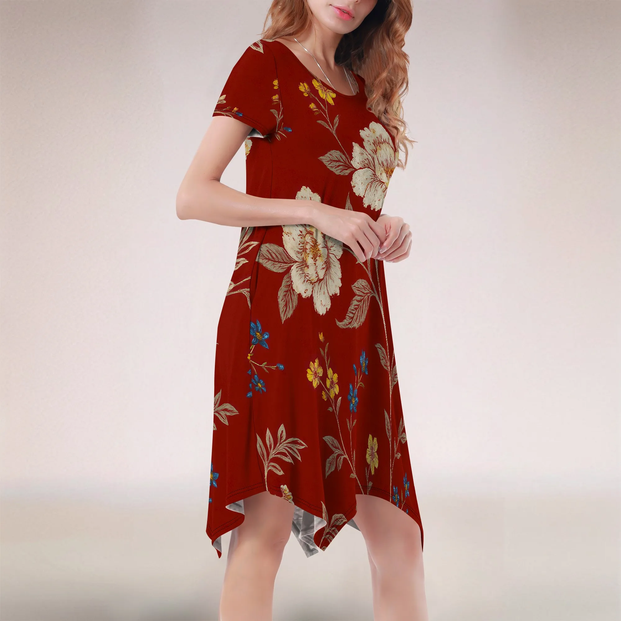 Abito t-shirt altalena con tasche a maniche corte girocollo morbido e allentato casual da donna