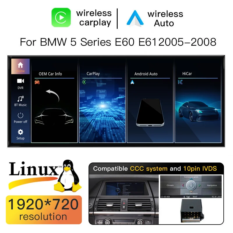 15,8'' Linux CarPlay Android AutoRadio voor BMW 5-serie E60 E61 E62 E63 E90 E91 CIC CCC 1920*720 Hoge Resolutie Multimedia GPS Navigatie Head Unit
