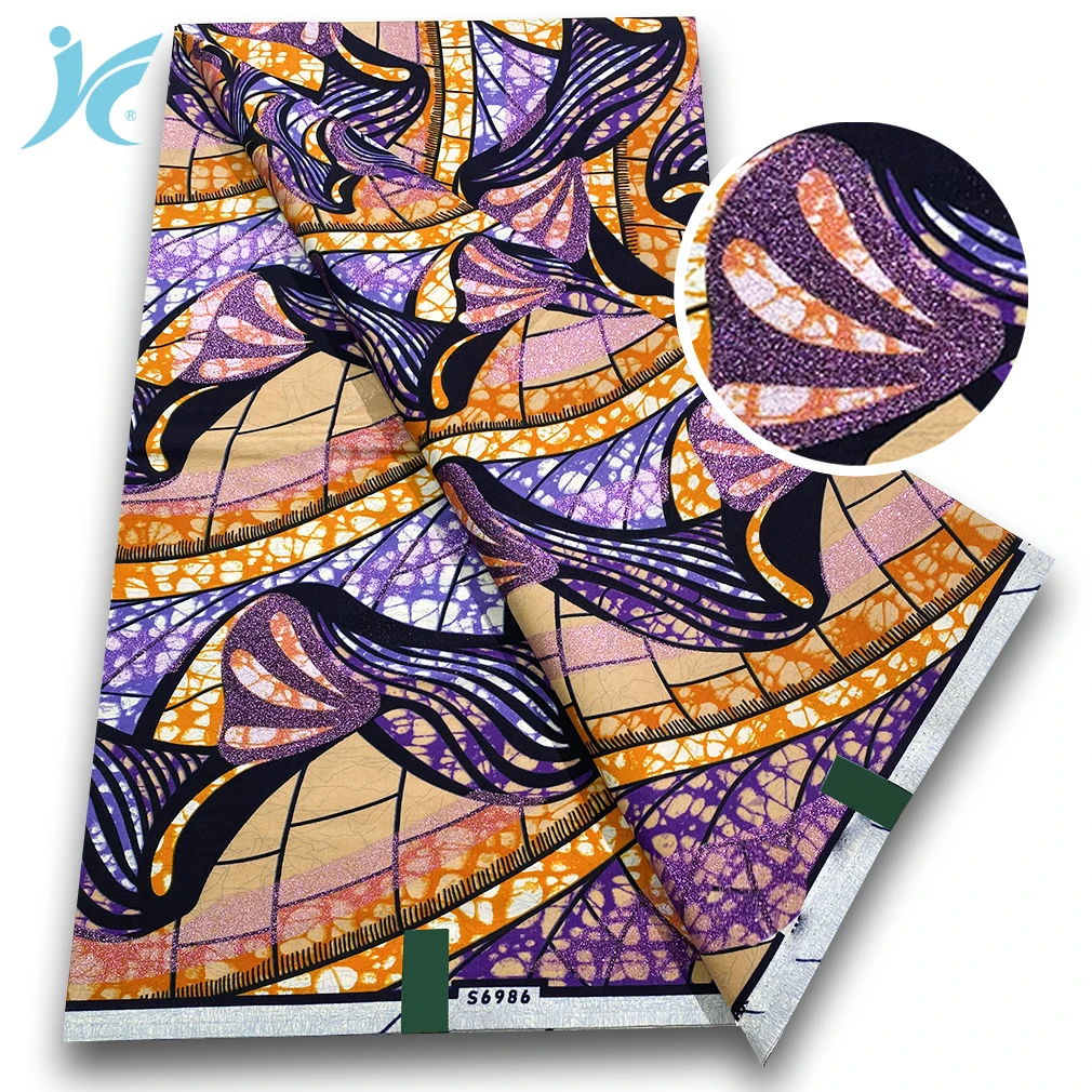 African Grand Super Batik 100% Cotton Ankara Wax Fabric Soft Sprinkle Golden Wax Fabric 6 Yards image 3