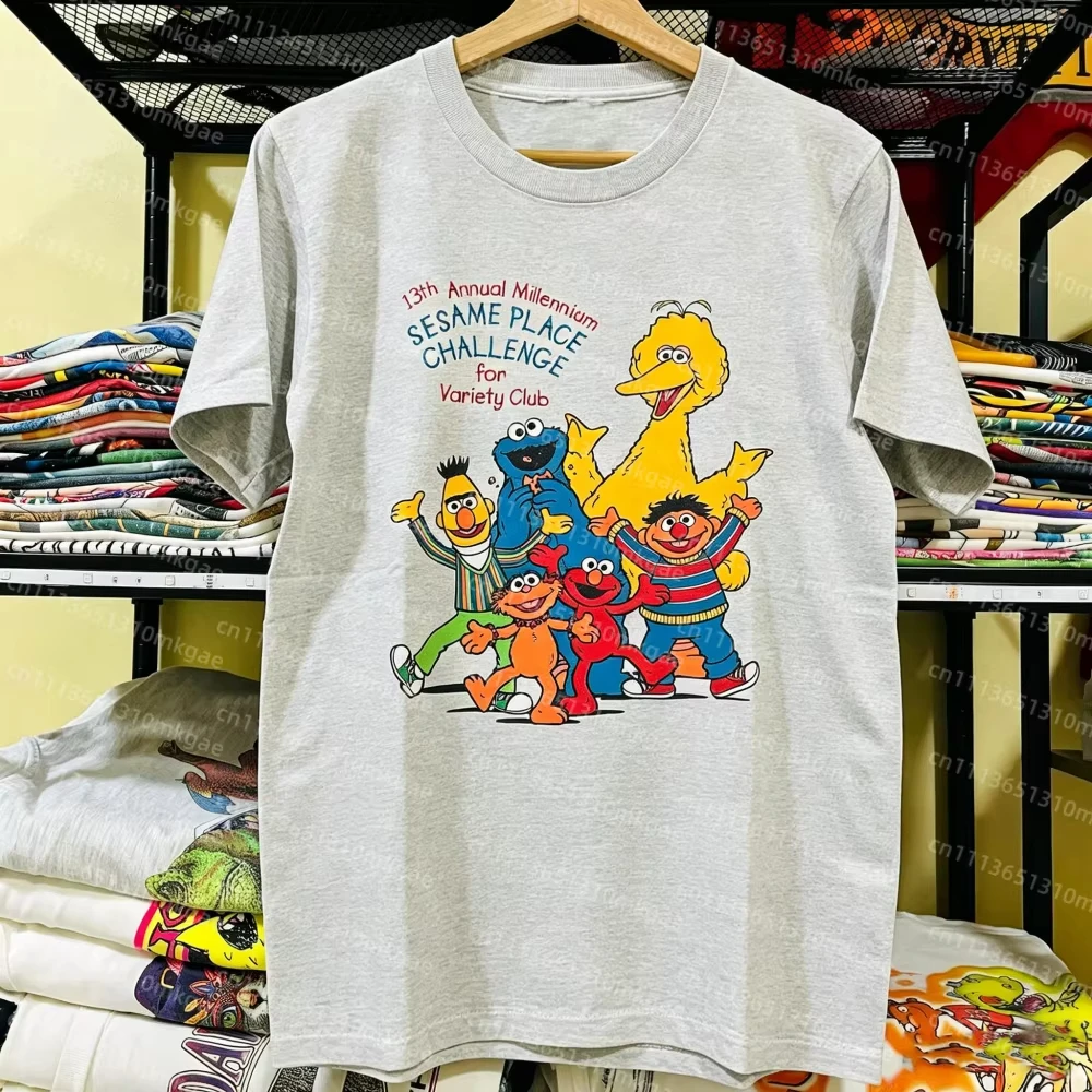 2026 new Fashion cartoon pattern Tee or women soft short-sleeved casual style Big bird cookie monster suitable for daily wear