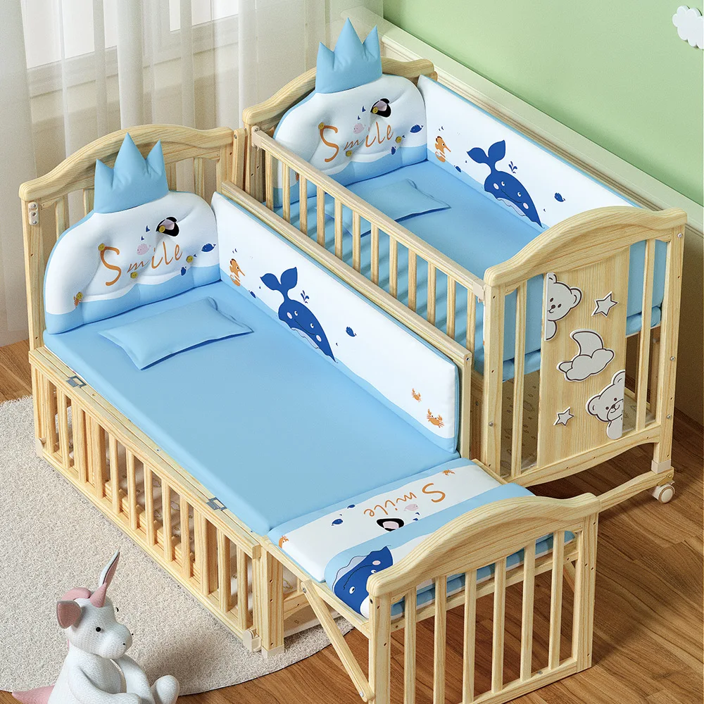

New 5 in 1 Multifunctional Wooden Baby Crib Cot Adjustable Toddler Bed Solid Wood Bunk Beds for New Born