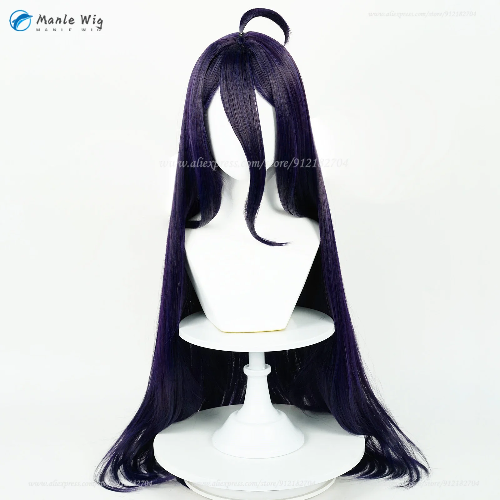 Albedo Cosplay Wig Dark Purple Black 100cm Long Straight Wigs Heat Resistant Synthetic Hair Halloween Anime Cosplay Wigs