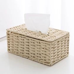 Rattan Tissue Box Vintage Napkin Holder Case Clutter Storage Container Cover Living Room Desk Decoration