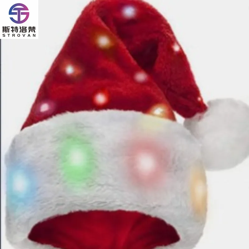 

Fashion Fleece LED Lights Winter Christmas Celebration Adult Short 20-Light Three Lighting Modes Christmas Hat for Dogs