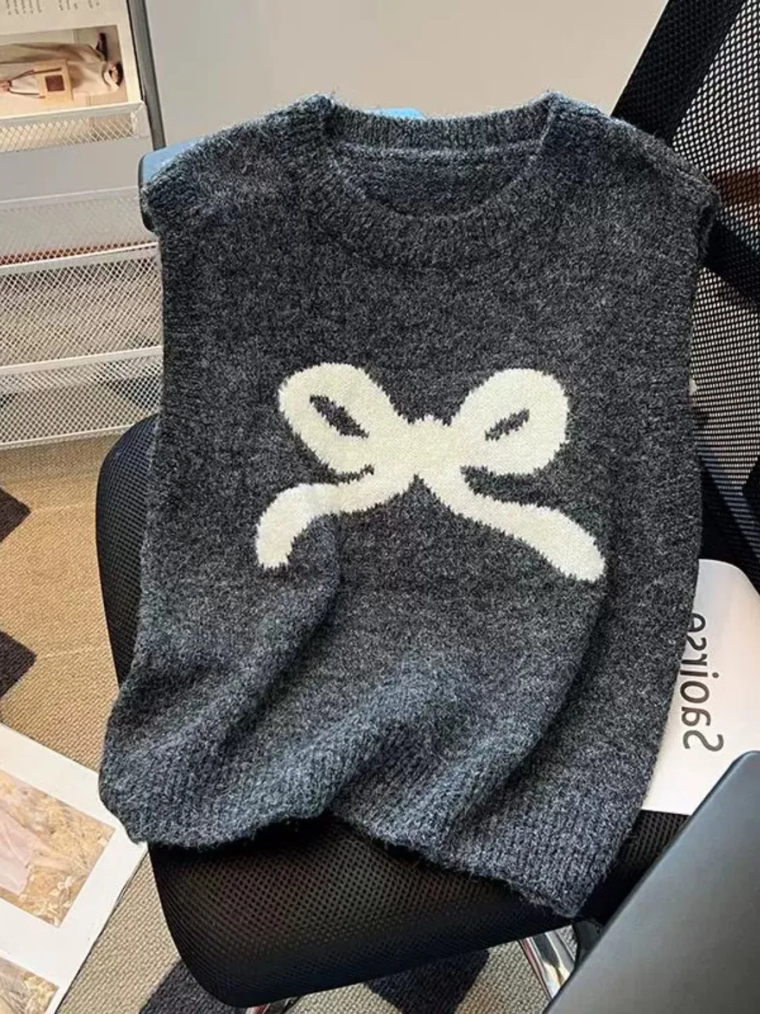 Sweet Style Knitted Sweater Vest Women's Spring Autumn New Model Overlap Super Beautiful Anti-Aging  Knot Sweater Top