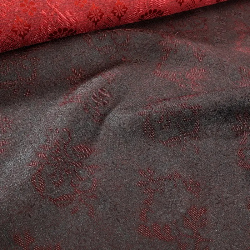 High-end custom-made shirt and dress fabric made of brick red perforated flower ivy silk tussah gauze with a width 110CM