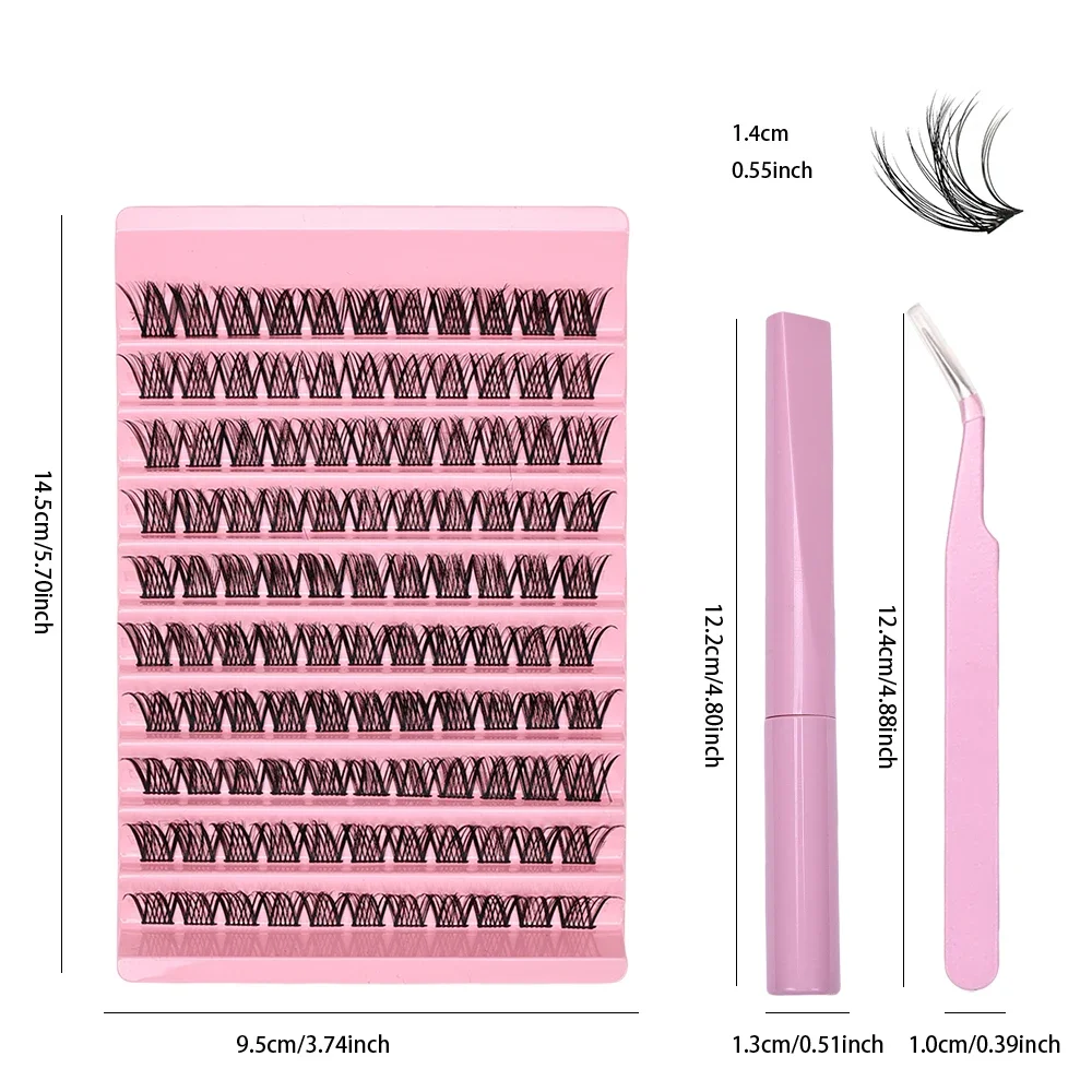 Kit de extensión de pestañas postizas, 110 Uds., con adhesivo y pinzas, grapadores de pestañas DIY, herramienta de maquillaje de ojos de longitud mixta para uso en casa