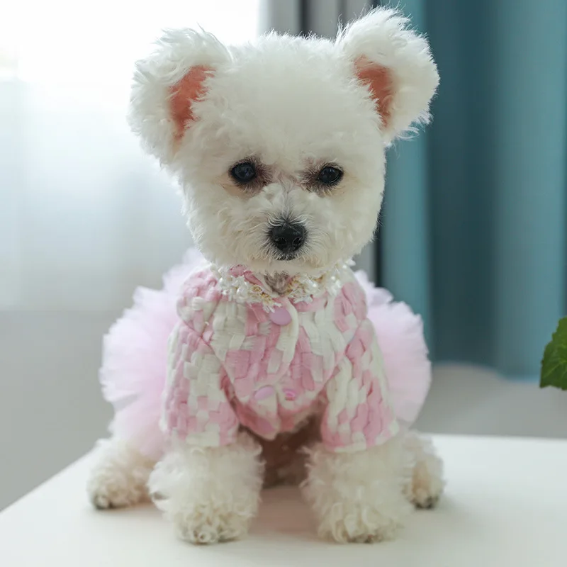 Bling Tutu Star Luxury Dog Dresses For Small Dogs Winter Party Pet Costume Cream Lady Female Clothing French Bulldog Wedding Pug