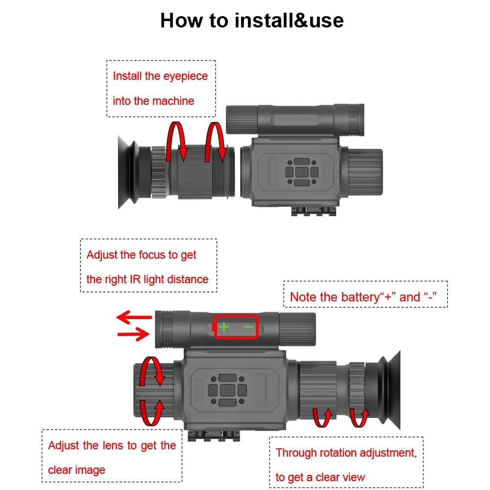 Mira telescópica para rifle de visión diurna/nocturna Megaorei NK008 Digital 1080P |   Cámara monocular de caza con iluminador IR de 850/940 nm
