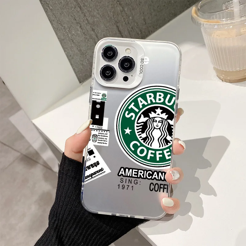 Luxury S-Star-Bucks Phone Case for IPhone 16 15 14 13 12 11 Pro Max X XR XS MAX 8 7 Plus Candy Matte Shockproof Back Cover Shell