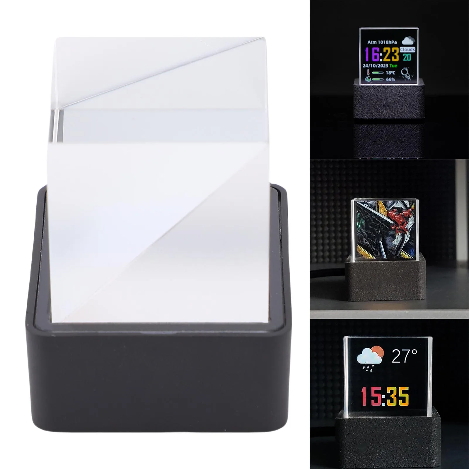 LED Holographic Crystal Cube 3D Photo Display Smart Weather Digital Clock for Desk Car Decoration GIF Animation Photo Album Play