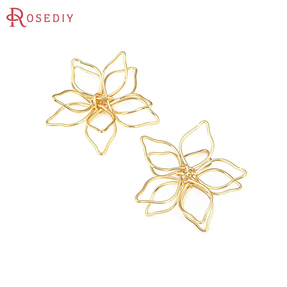 18K Gold Color Brass 3D Wire Flower Charms Pendants High Quality Diy Jewelry Making Necklace Earrings Accessories for Women