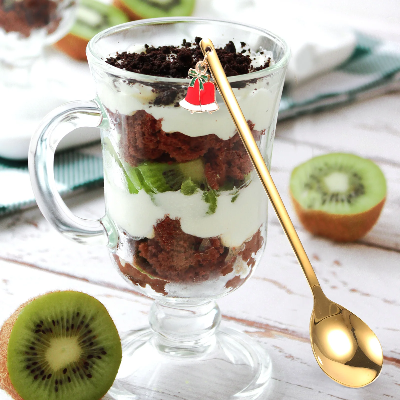 

3Pcs Dessert Spoons Set Christmas Style Scoops Fine Craftsmanship Ergonomic Handle for Cake Iced Tea Coffee Stirring Home Party