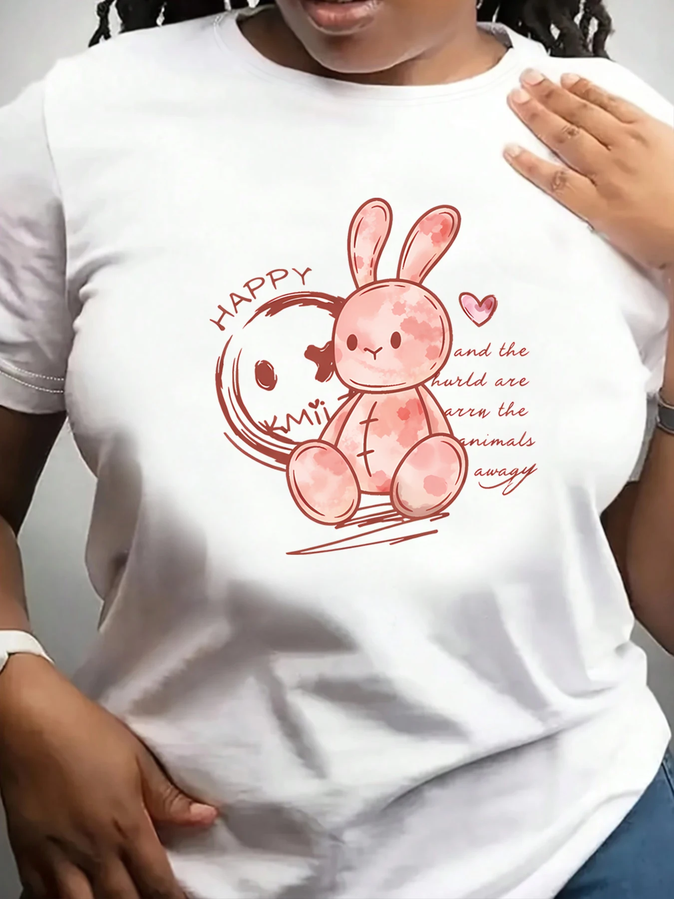 

【ZXH11183】Cute cartoon printed women's plus size round neck T-shirt summer casual short sleeved top street fashion versatile