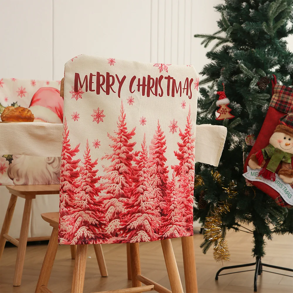 3D Christmas Wreath Rustic Wood Background Chair Covers 2/4/6 PCS Stretch Removable for Holiday Party Kitchen Home Decor