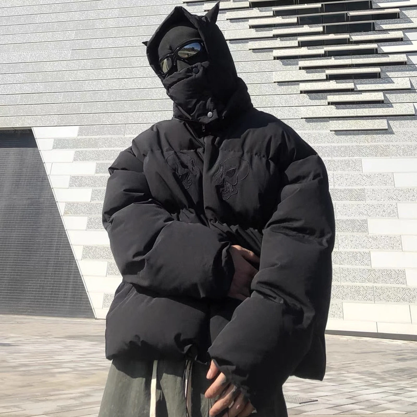 Chaqueta acolchada de cuerno de diablo para mujer, abrigo cálido de invierno, ropa de abrigo de manga larga con cremallera y capucha