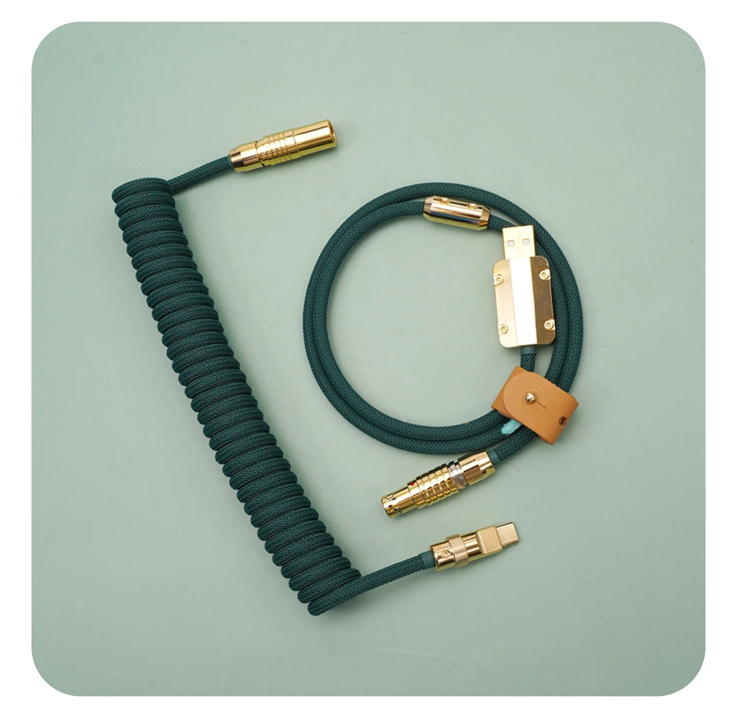 GeekBable customized mechanical keyboard, aviation plug, data cable, spring, spiral gold hardware, braided rear, dark green