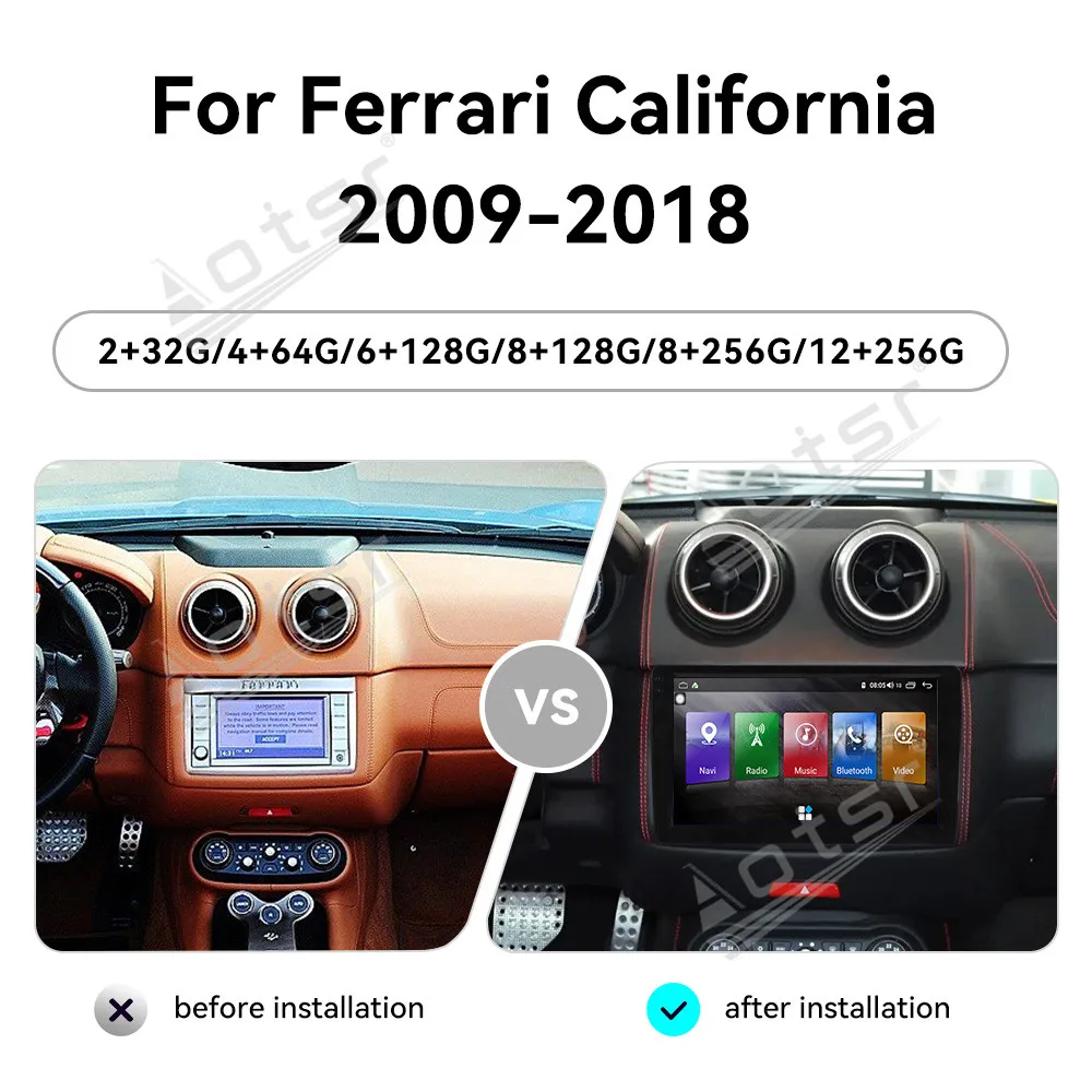 9/12.-Inch HD Touch Android 14 Carplay Screen For Ferrari California 2009-2018 Auto Multimedia Stereo Radio Player GPS Navi